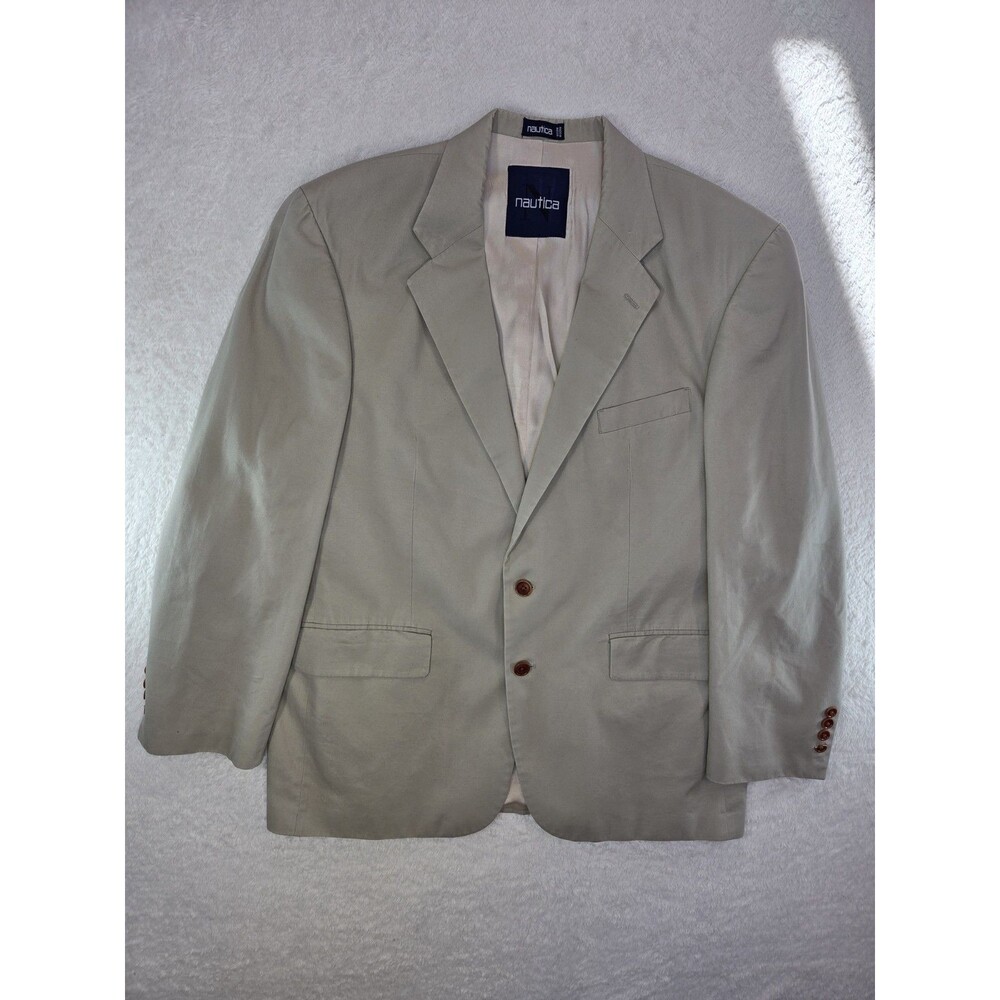 Nautica Beige Men's Blazer Single-Breasted Two-Button Notch Lapel Single Vent